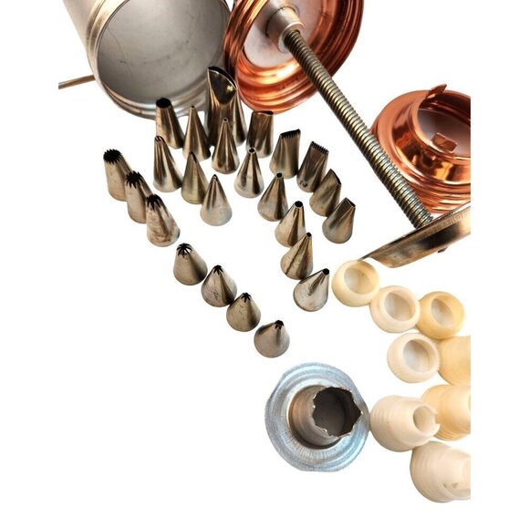 Aluminum & Copper Cookie Press & Icing Set With Pastry Piping Tips - Picture 14 of 15
